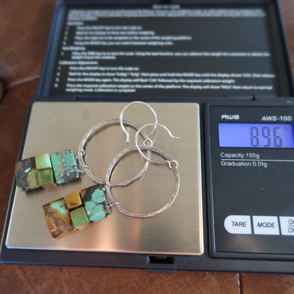 Turquoise and hammered sterling silver earrings by Dana Reed Designs 2.75" drop - Picture 12 of 13